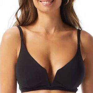 Coco Reef Womens Black Solid Plunge Neckline Beachwear Bikini Swim top NWT